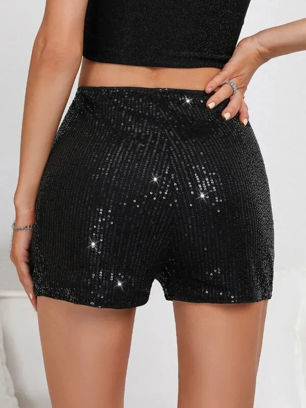 SparkGleam High Waist Sequin Embellished Party Shorts