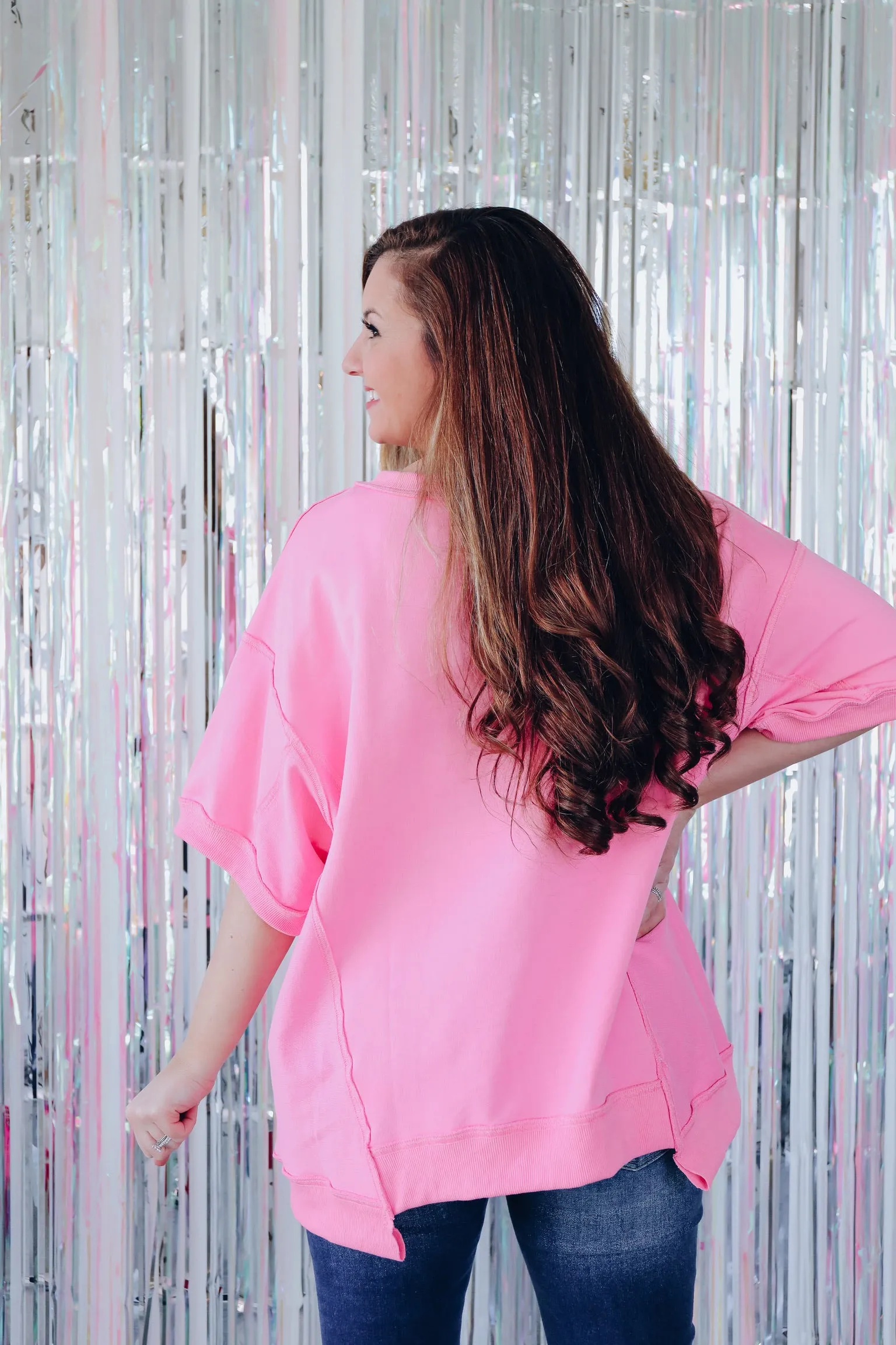 Sparkling Sequin "Yeehaw" Graphic Tee- Pink