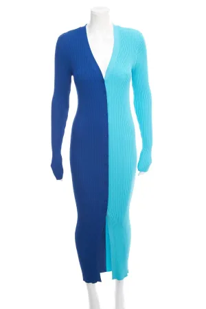 Staud Blue Two Tone Ribbed Long Sleeve Dress SZ S
