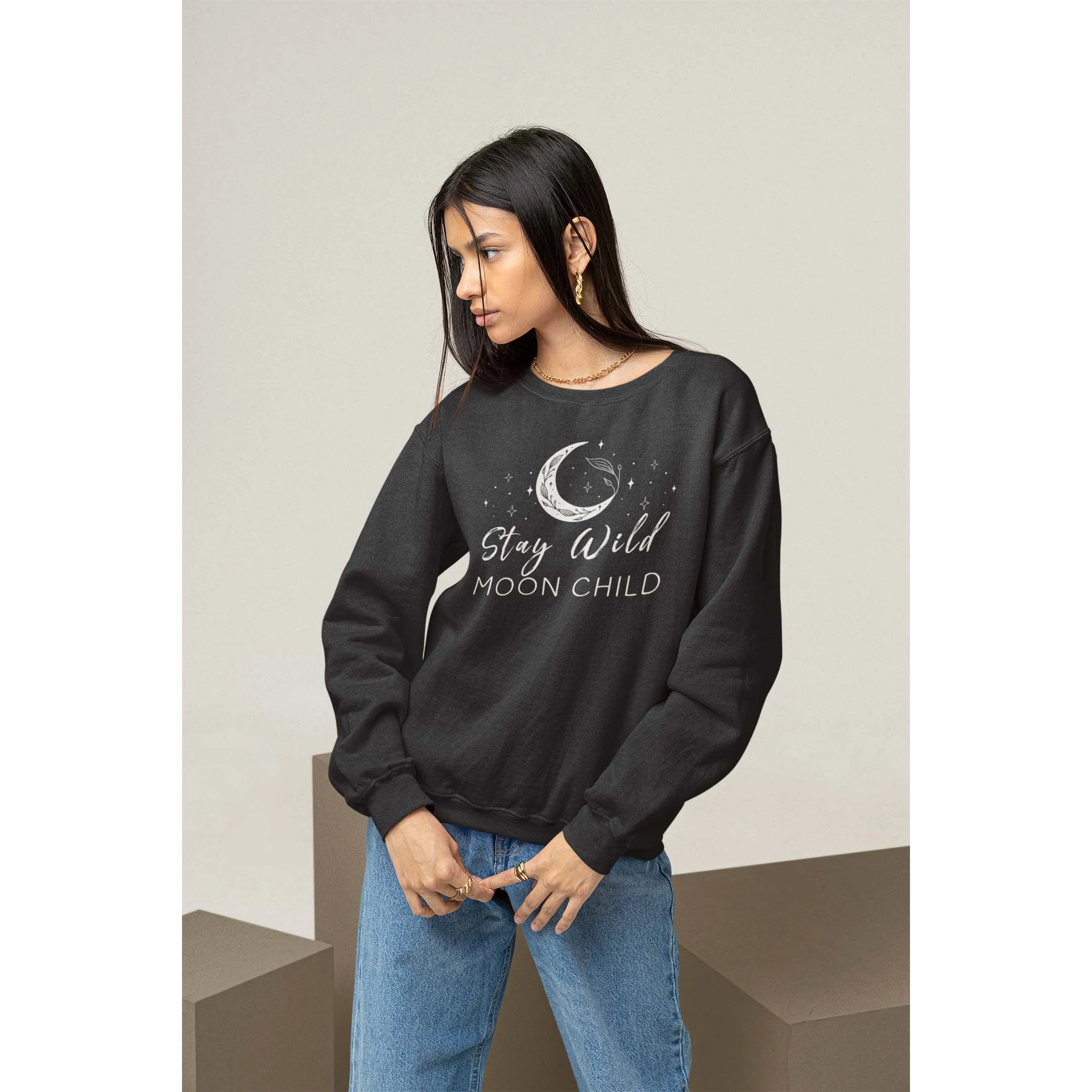 Stay Wild Moon Child Sweatshirt | Halloween Black Sweater | Witchy Shirt