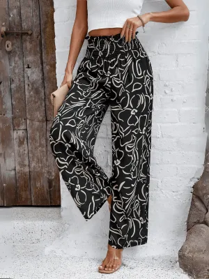 Stay With Me Printed Wide Leg Pants - Black