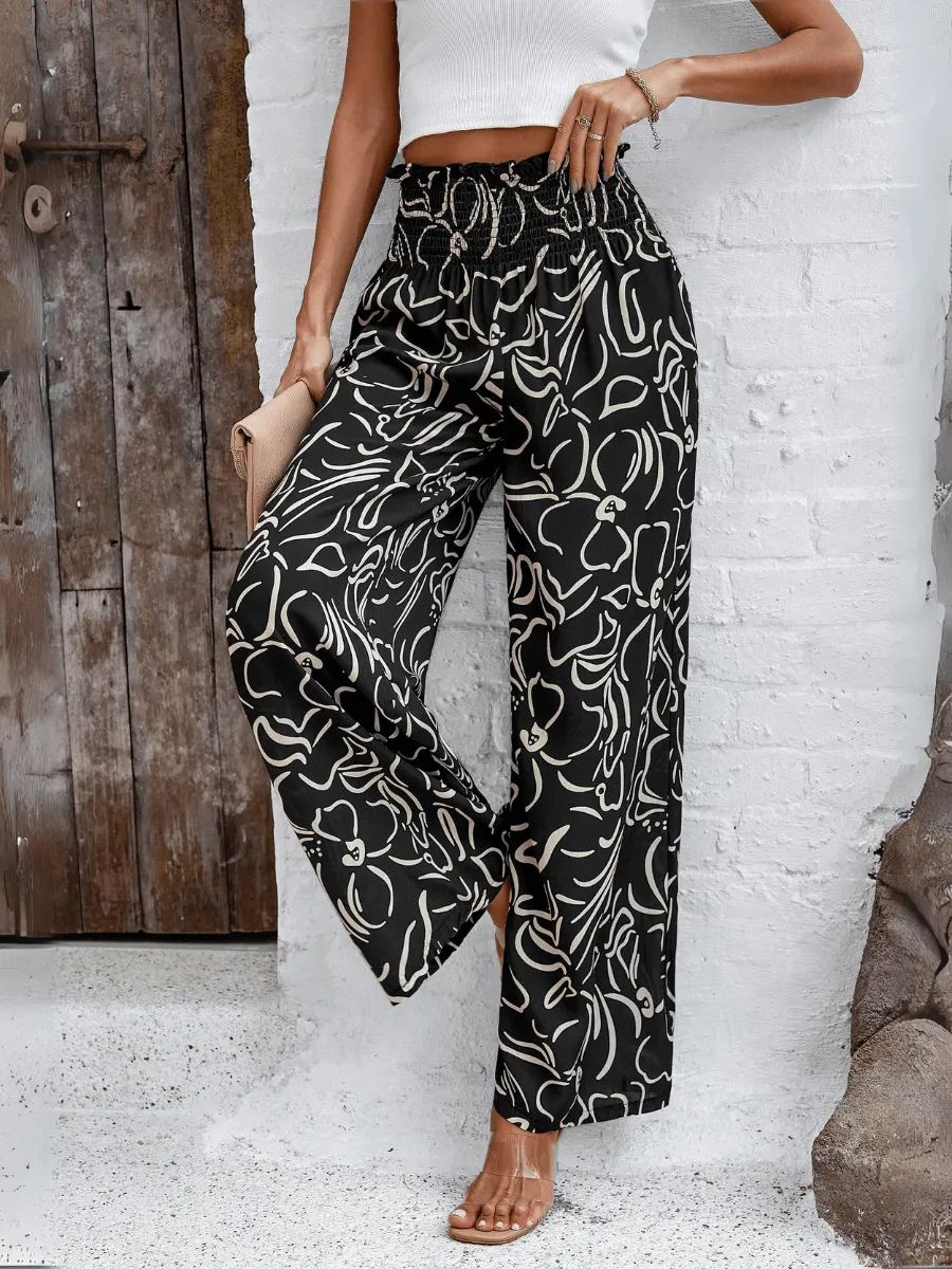 Stay With Me Printed Wide Leg Pants - Black