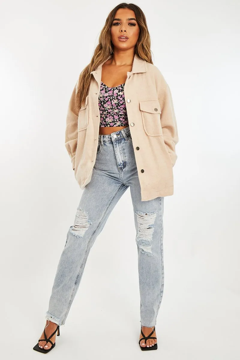 Stone Pocket Oversized Brushed Shacket - Caley