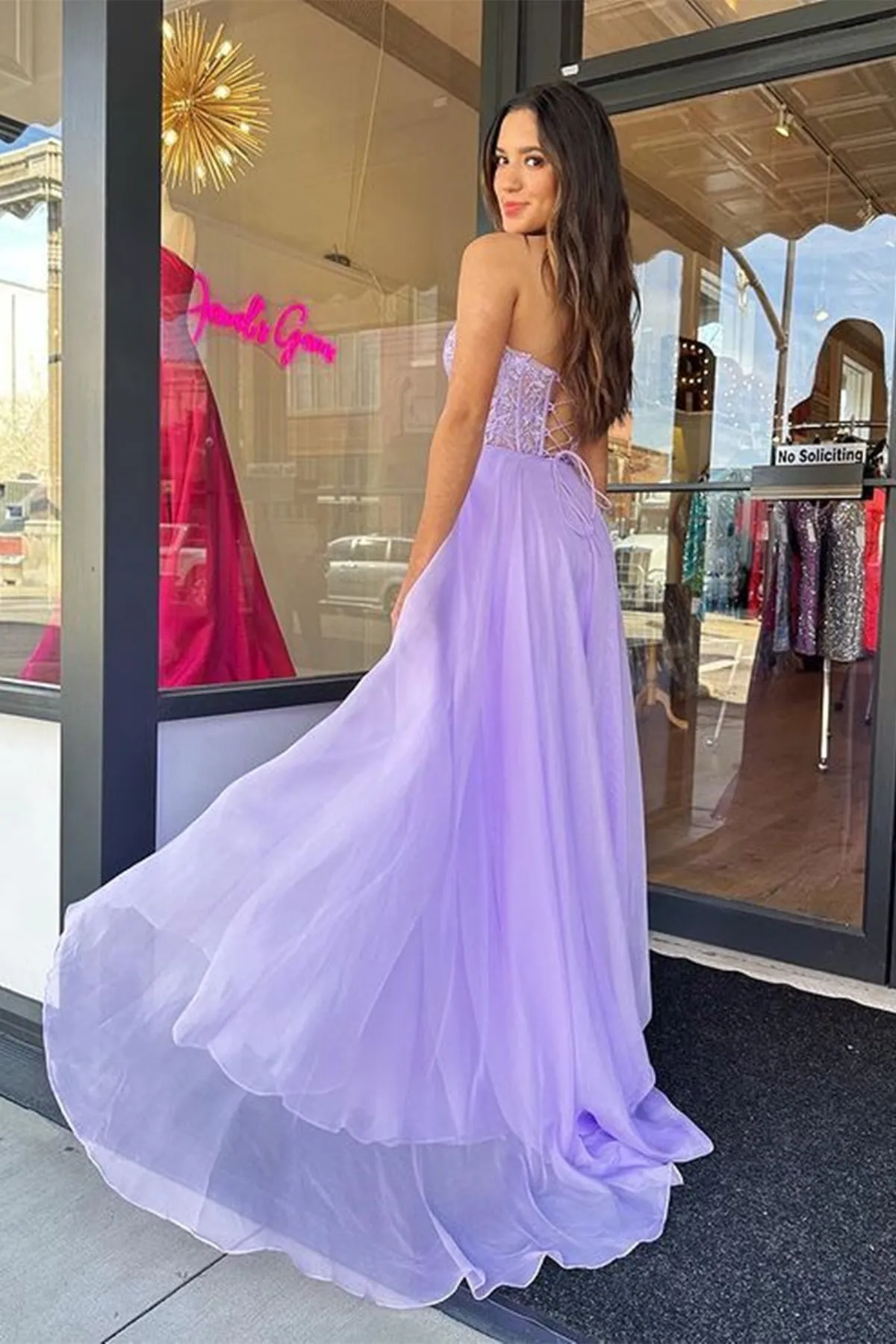 Strapless Sweetheart Neck Purple Lace Long Prom Dress, Lavender Lace Formal Dress, Lilac Evening Dress A1784