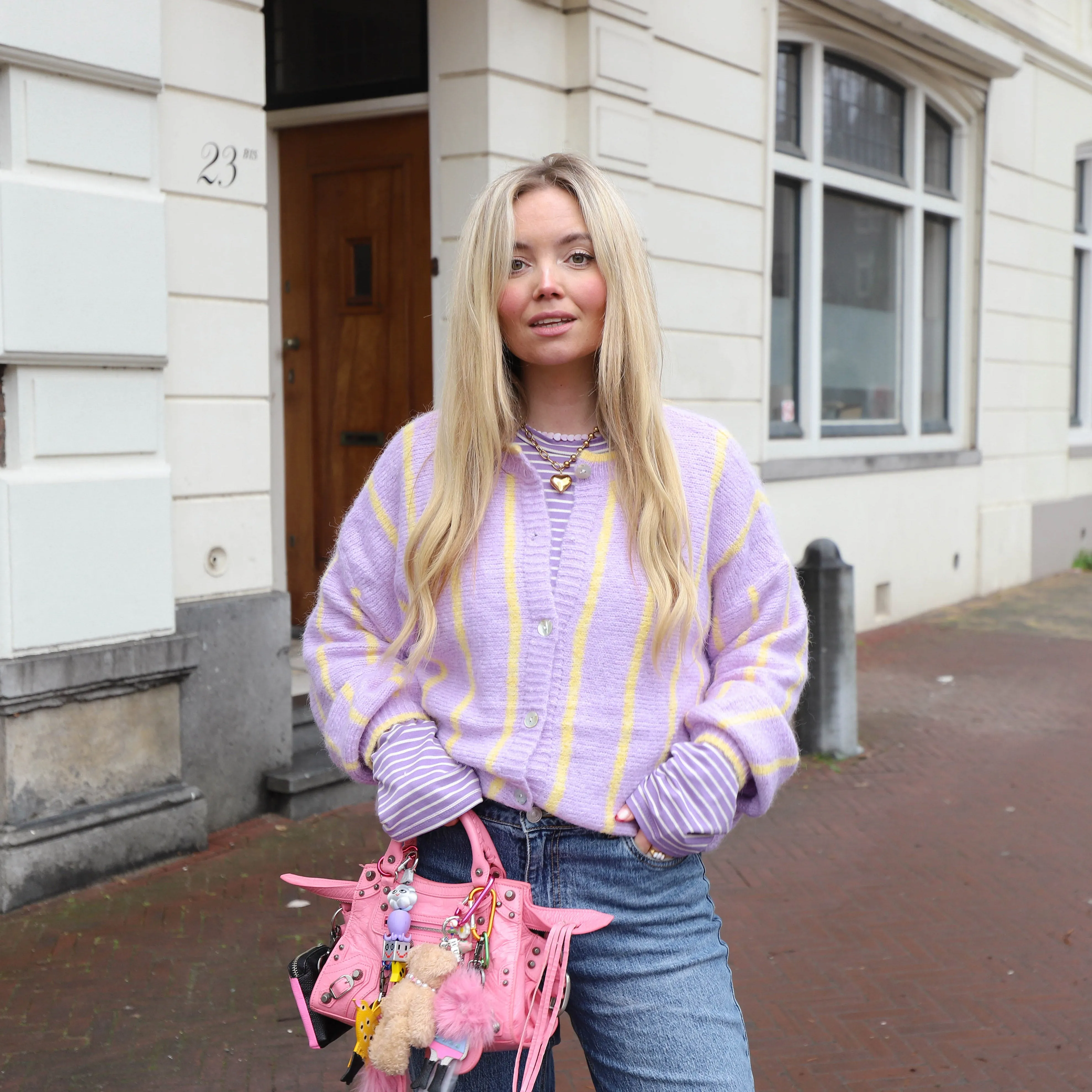 Streepjes vest geel lila