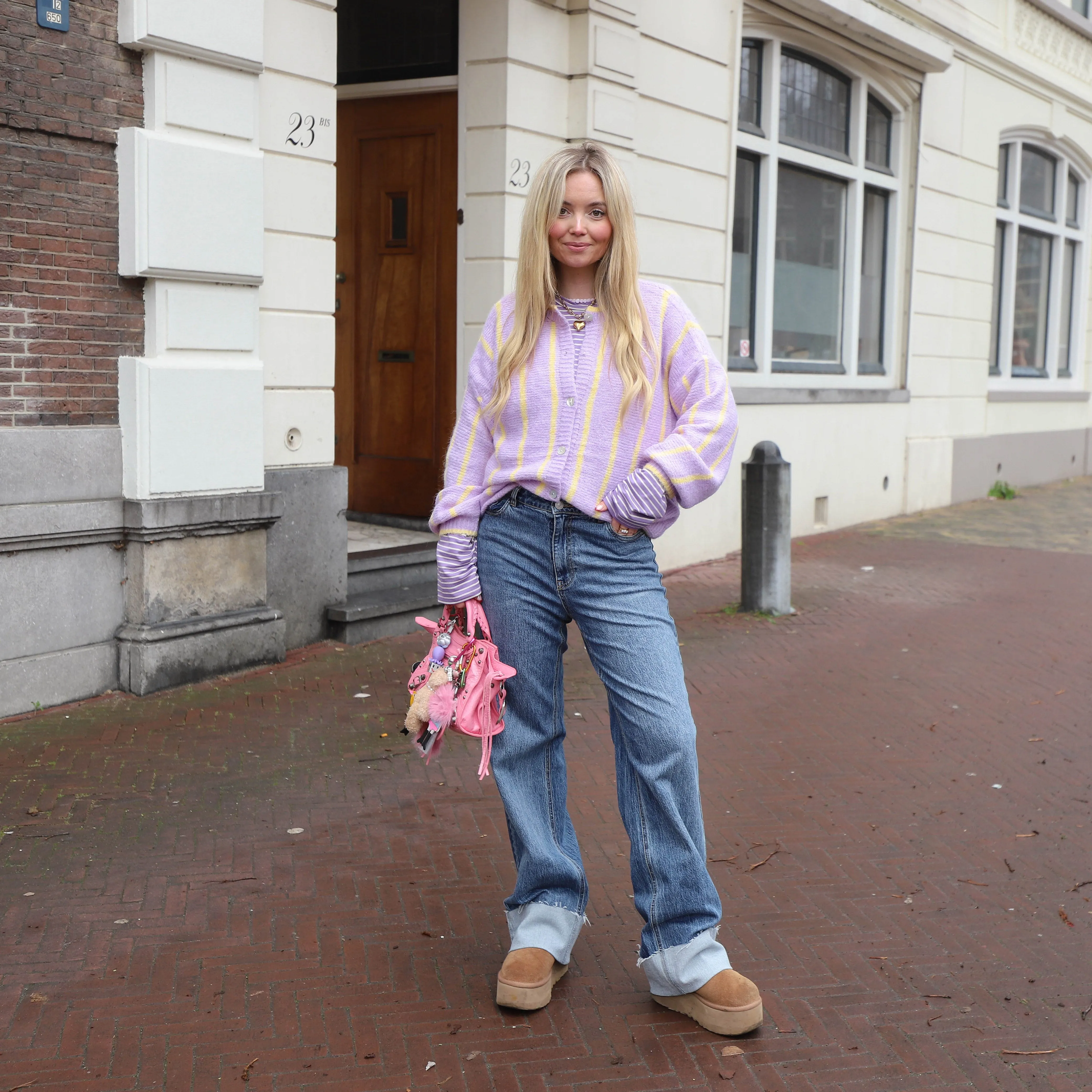 Streepjes vest geel lila