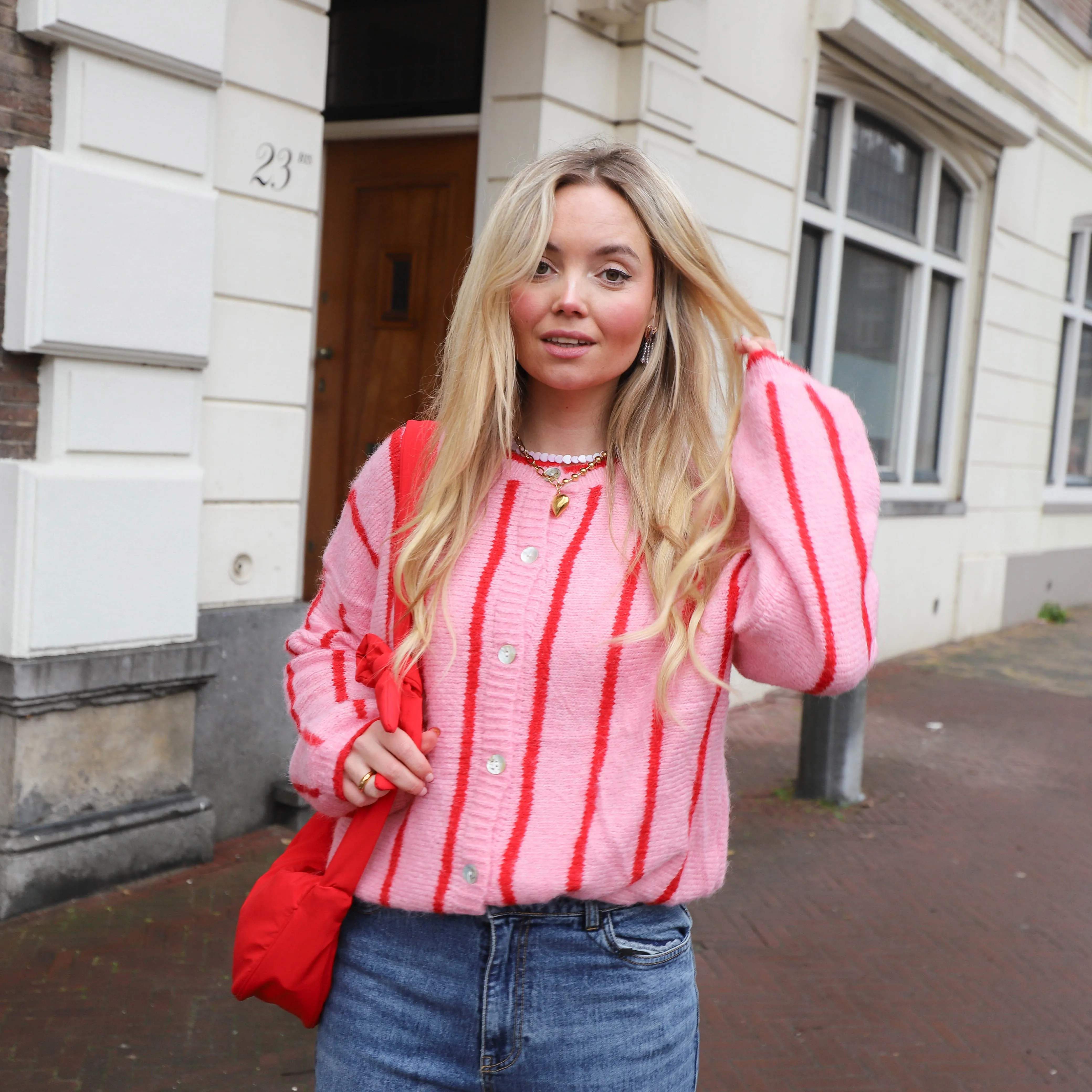 Streepjes vest roze rood