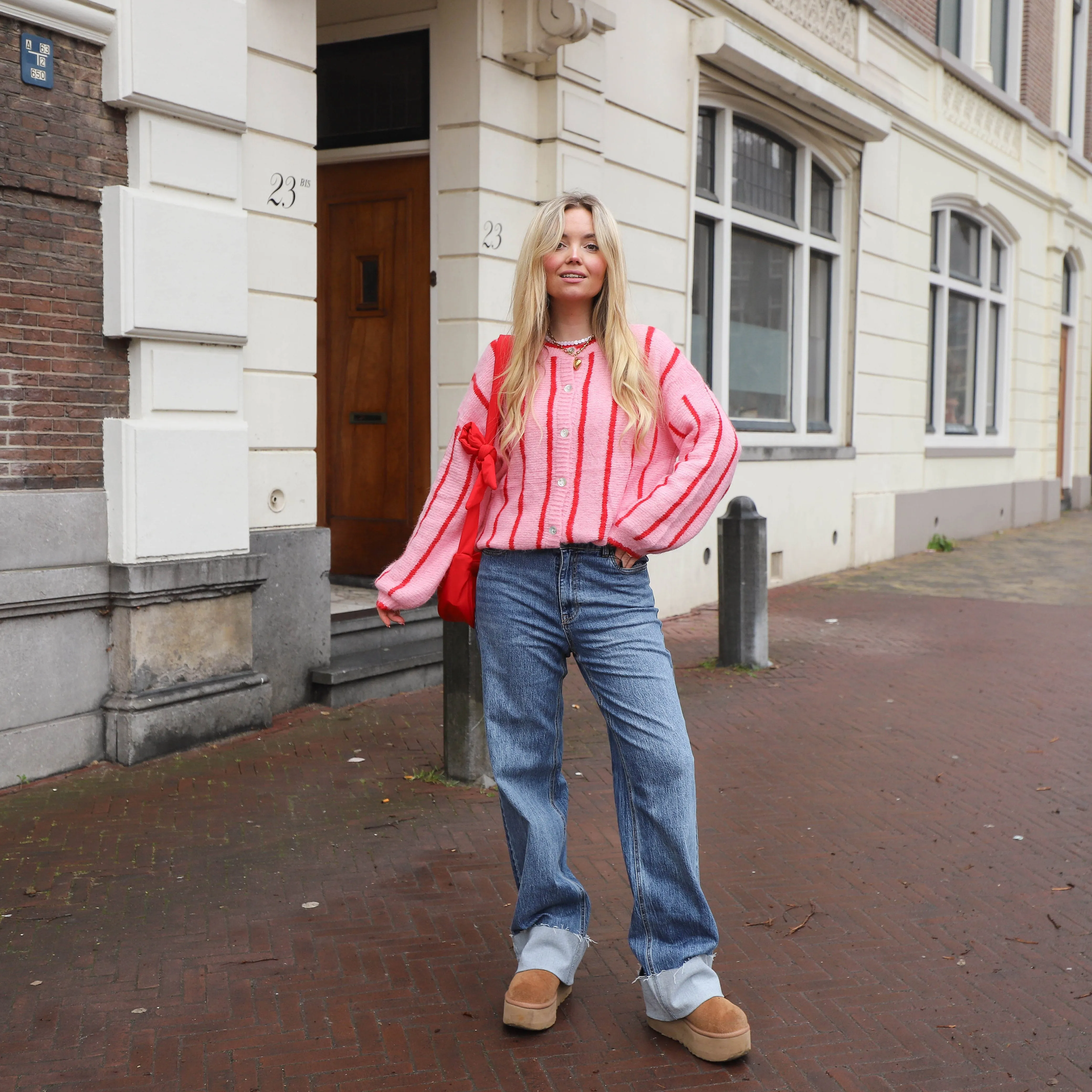 Streepjes vest roze rood