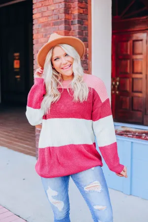 Striped Crew Neck Sweater - Mauve S-3X
