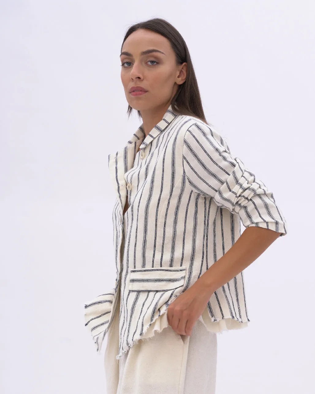 Striped Raw Edge Layered Jacket