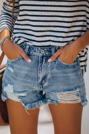 Summa Time Relaxed Cut Off Denim Shorts