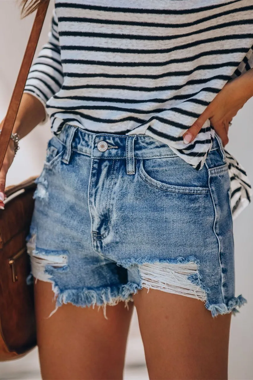 Summa Time Relaxed Cut Off Denim Shorts