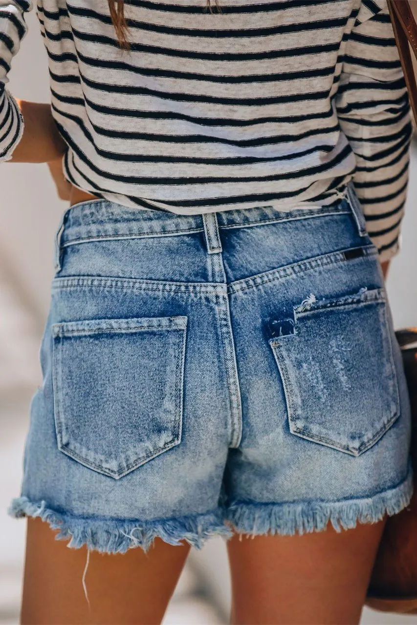 Summa Time Relaxed Cut Off Denim Shorts