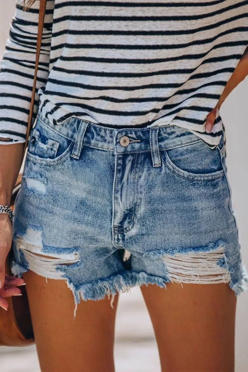 Summa Time Relaxed Cut Off Denim Shorts