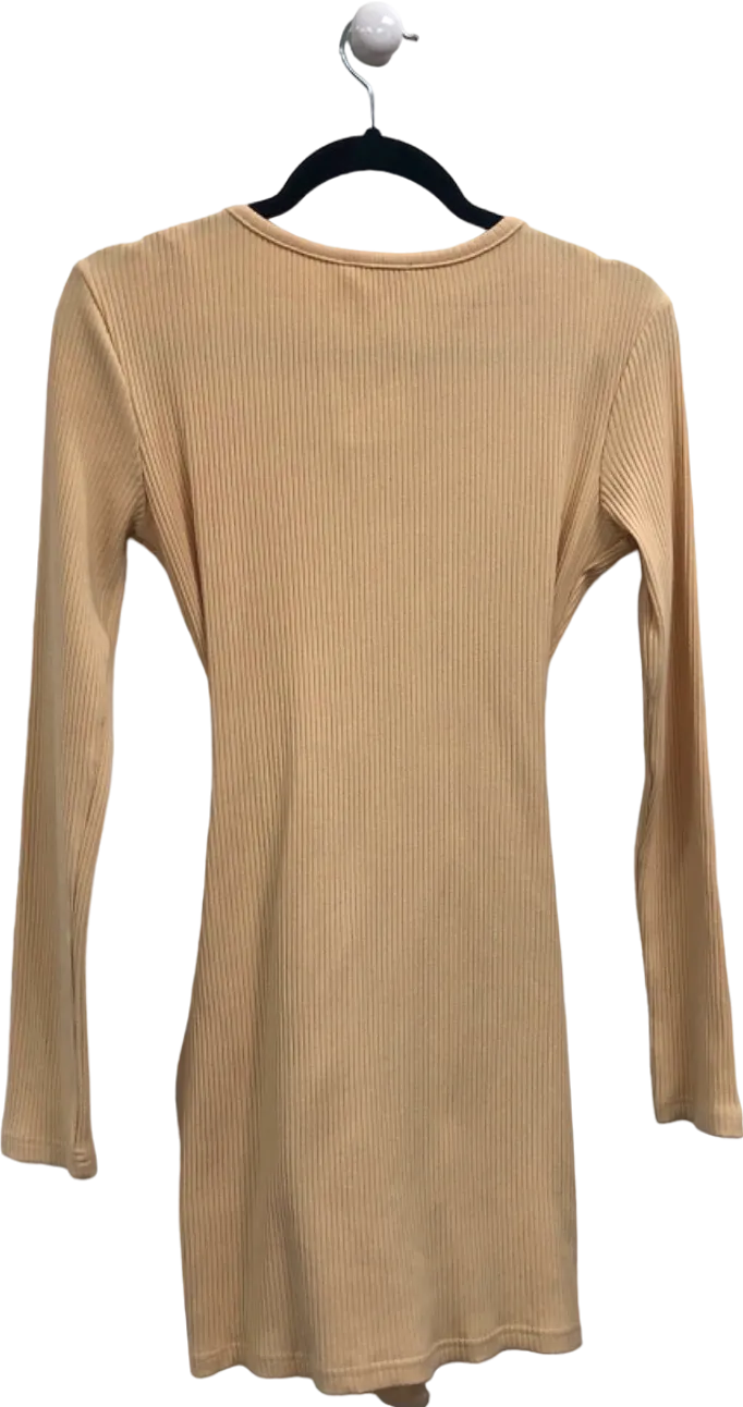 Superdown Beige Ribbed Long Sleeve Mini Dress UK S