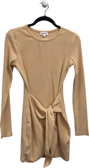 Superdown Beige Ribbed Long Sleeve Mini Dress UK S