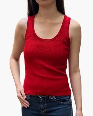 SUPERFINE MERINO RIBBED TANK TOP IN SCARLET