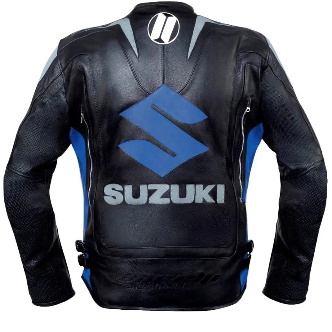 Suzuki Blue Motorcycle Racing Leather Jacket