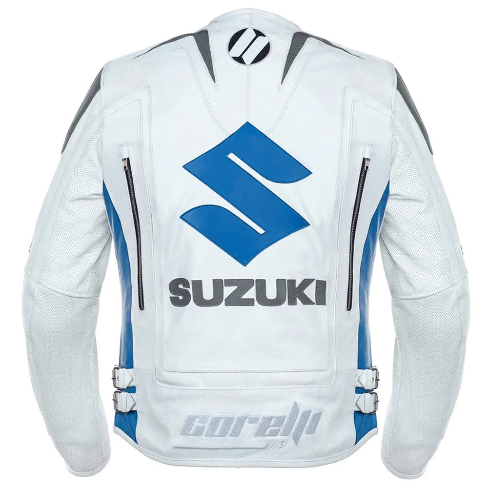 Suzuki White Motorcycle Racing Leather Jacket
