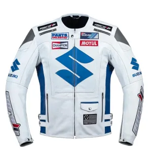 Suzuki White Motorcycle Racing Leather Jacket