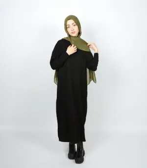 Sweater Zip Dress - Black