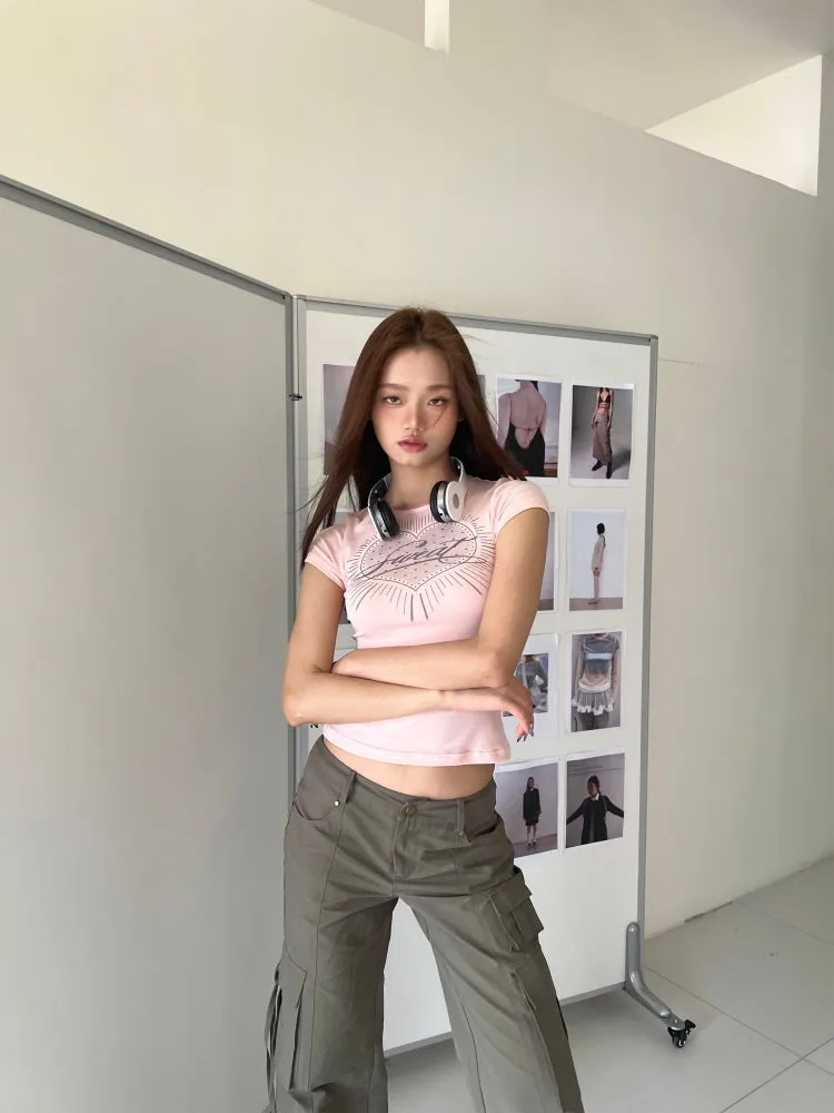 Sweet Heart Retro Baby Pink Slim T-Shirt