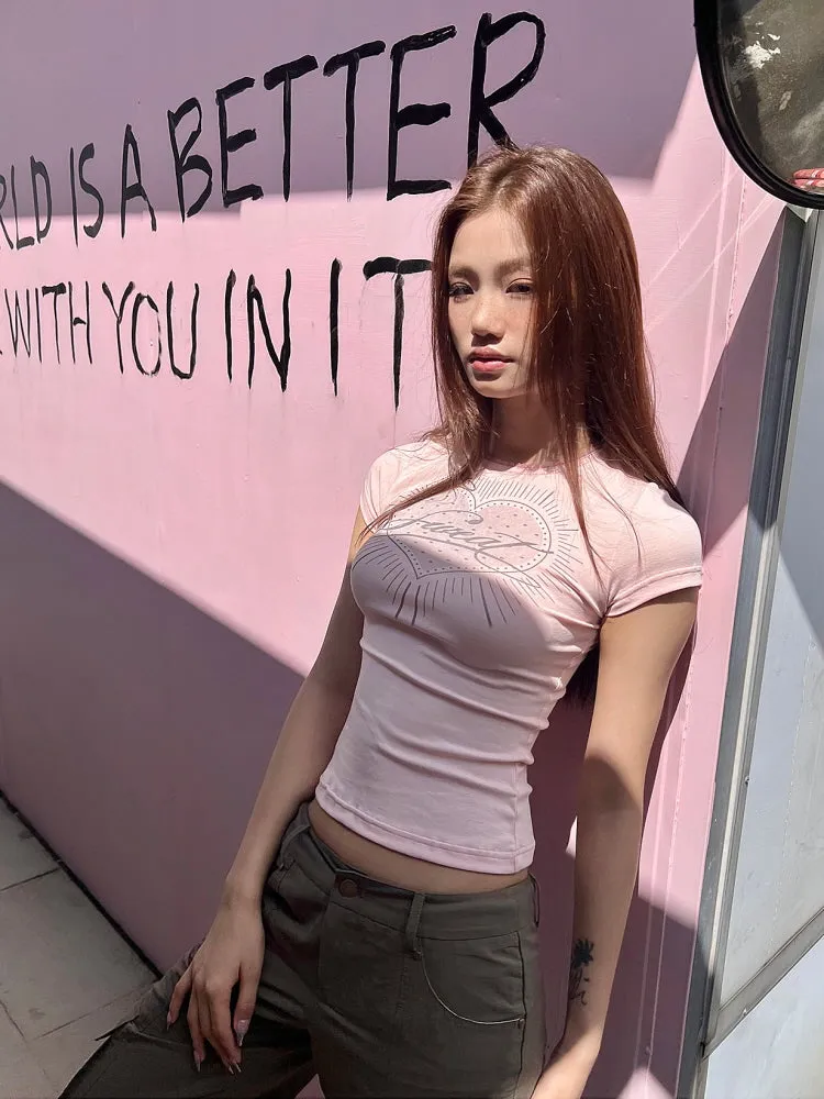 Sweet Heart Retro Baby Pink Slim T-Shirt