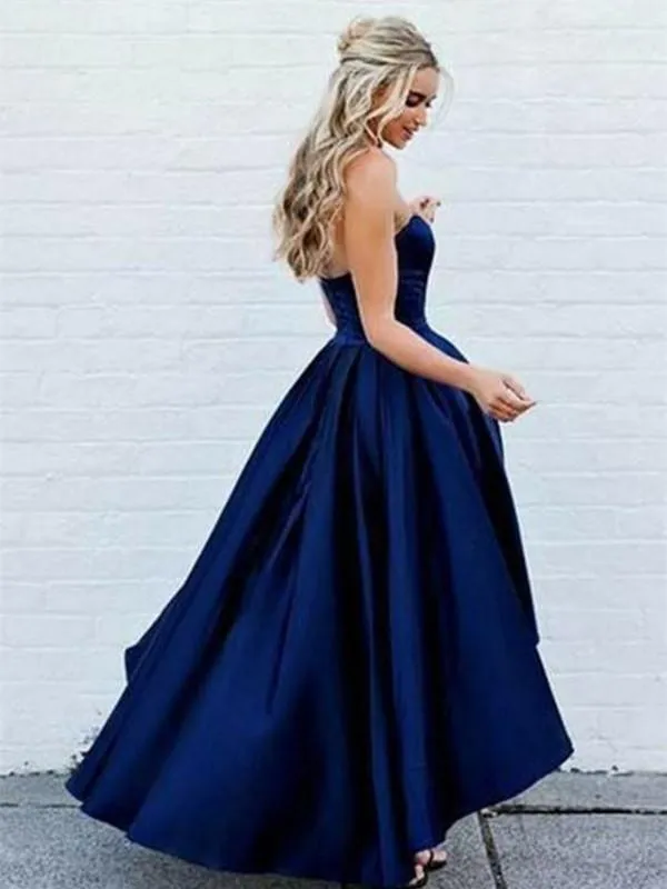 Sweetheart Neck High Low Dark Blue Short Prom Dress, Dark Blue High Low Formal Dress, Graduation Dress