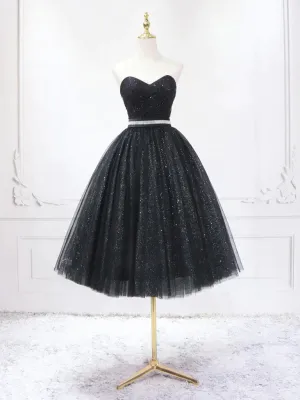Sweetheart Neck Short Black Prom Dresses, Short Black Formal Graduation Homecoming Dresses