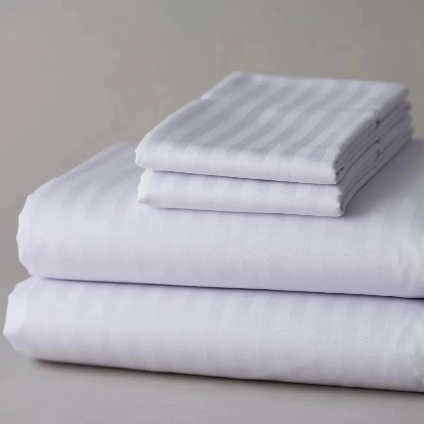 T-250 White Blended 10 MM Satin Stripe Sheets