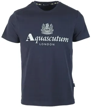 T-SHIRT Aquascutum London Casual Mens Tee Logo Print NEW! Navy Blue S
