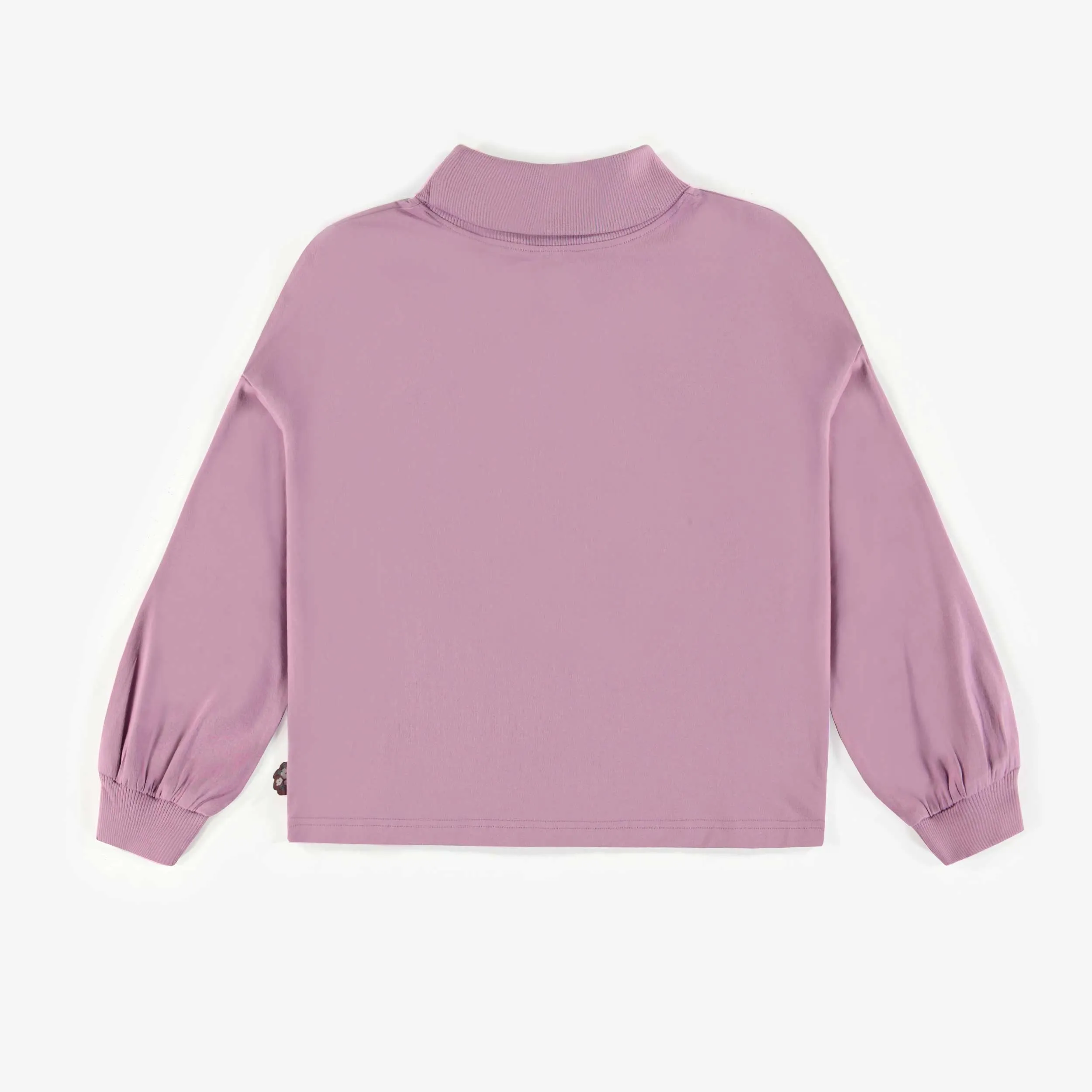 T-shirt « crop » mauve à col montant, enfant || Purple crop t-shirt with high collar, child
