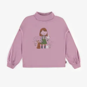 T-shirt « crop » mauve à col montant, enfant || Purple crop t-shirt with high collar, child