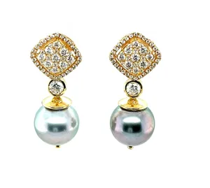 Tahitian Pearl Jackets with Diamond Pave Stud Earrings in Yellow Gold