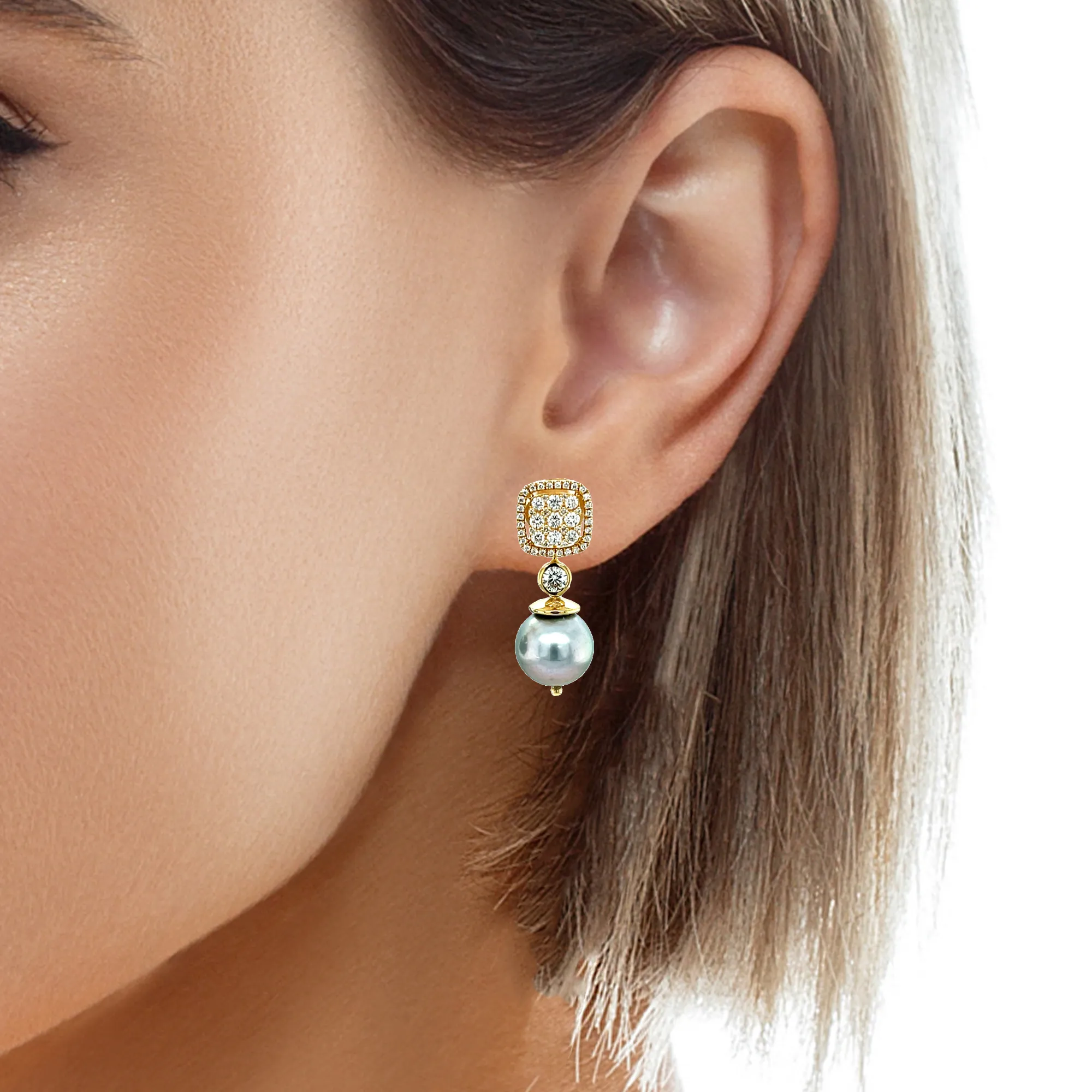 Tahitian Pearl Jackets with Diamond Pave Stud Earrings in Yellow Gold