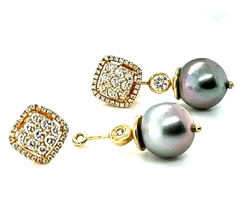 Tahitian Pearl Jackets with Diamond Pave Stud Earrings in Yellow Gold