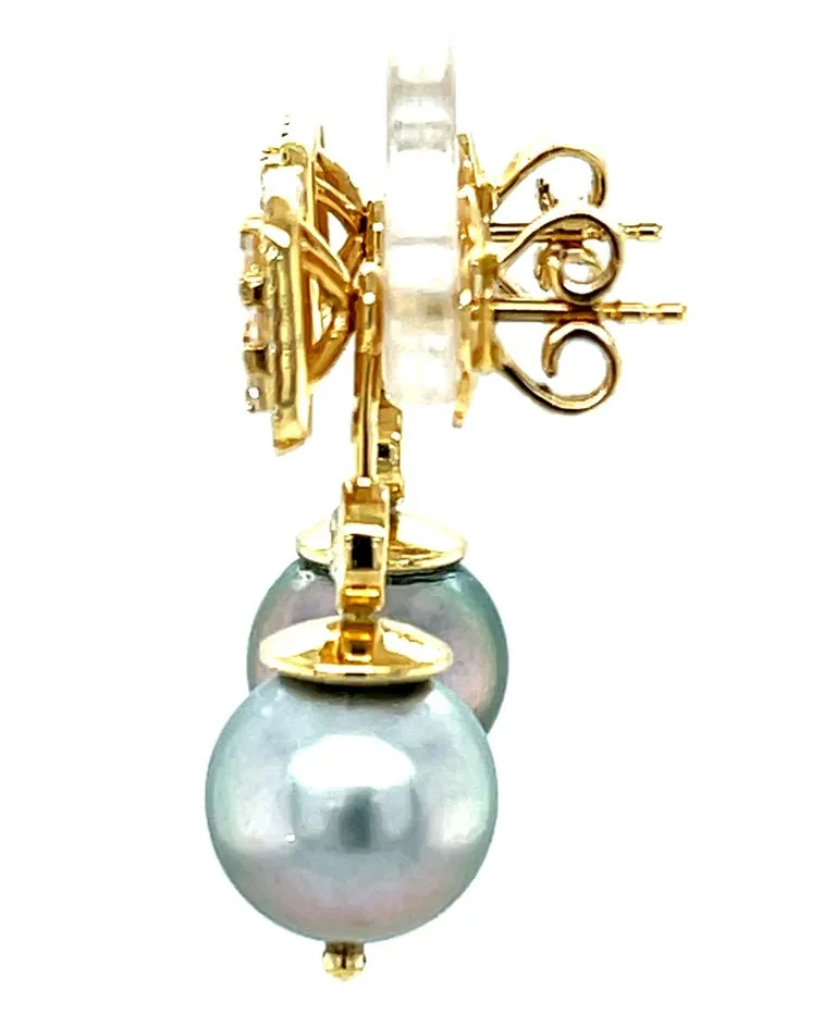 Tahitian Pearl Jackets with Diamond Pave Stud Earrings in Yellow Gold