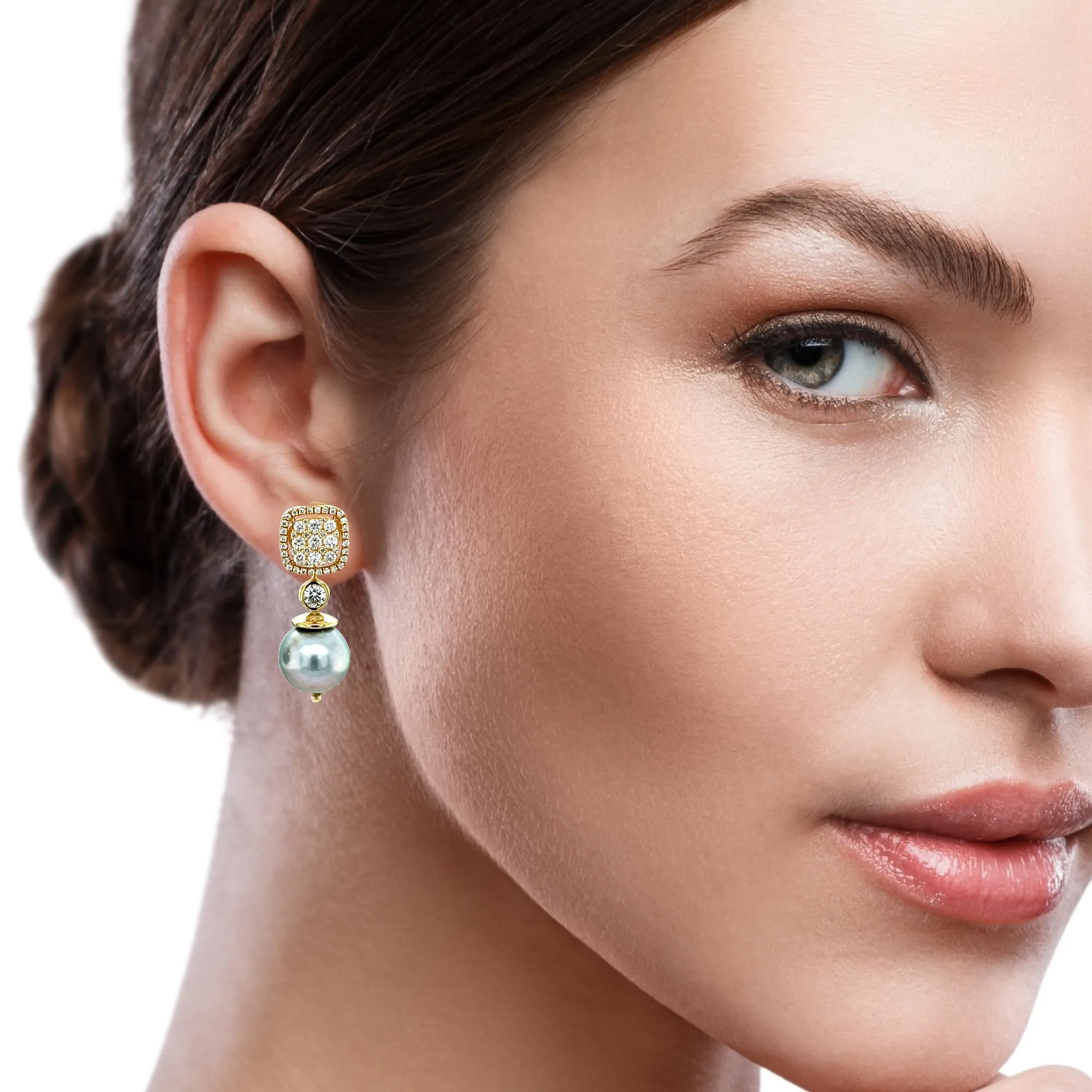 Tahitian Pearl Jackets with Diamond Pave Stud Earrings in Yellow Gold