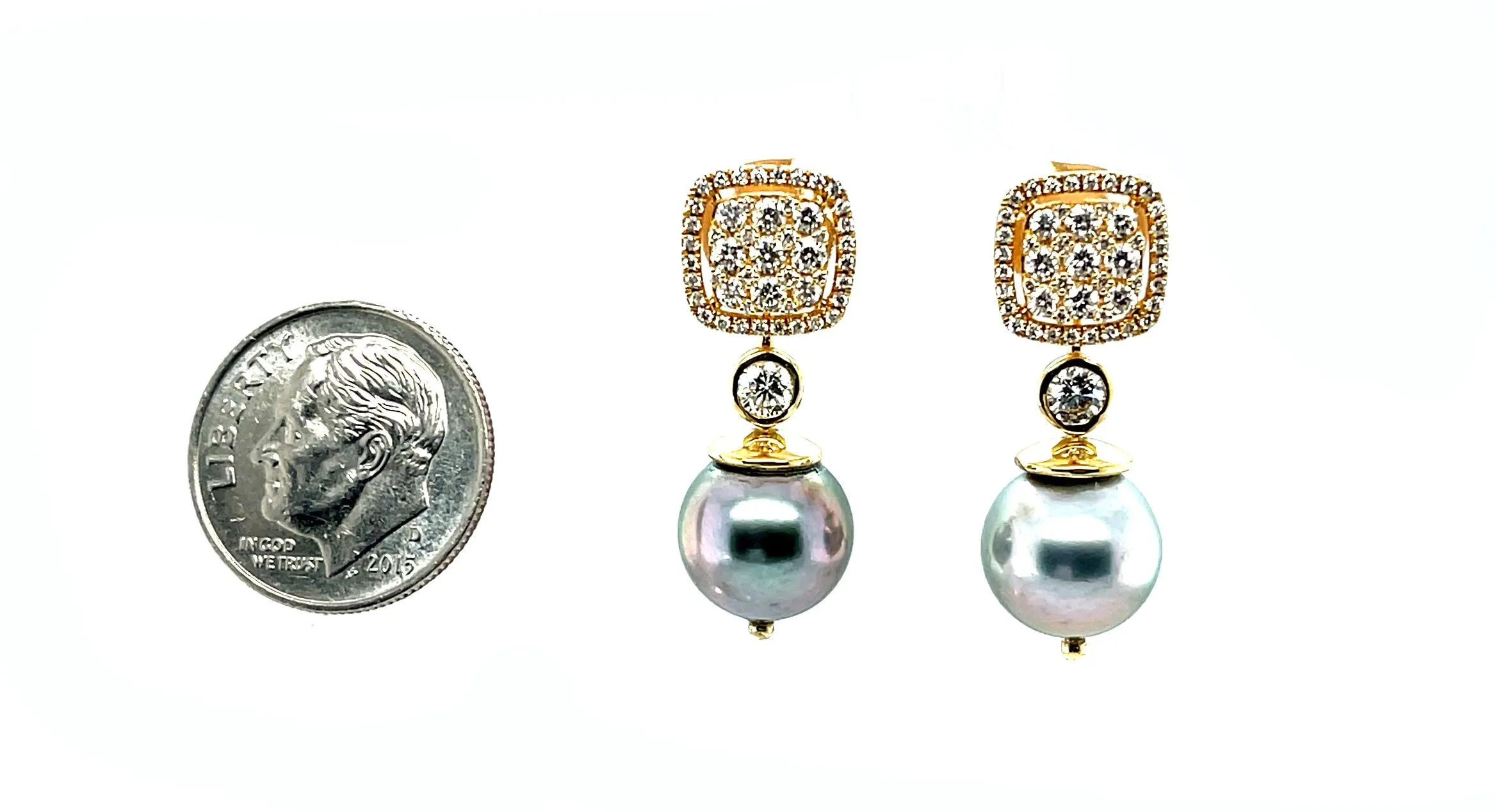 Tahitian Pearl Jackets with Diamond Pave Stud Earrings in Yellow Gold