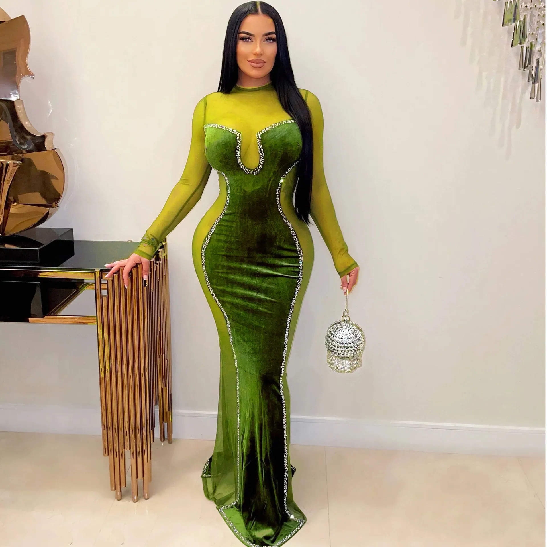 Tailored Waist Hugging Mesh Dress