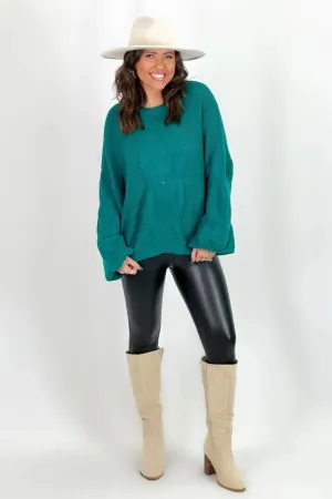 Teal Green Cable Knit Bell Sleeve Sweater *Final Sale*