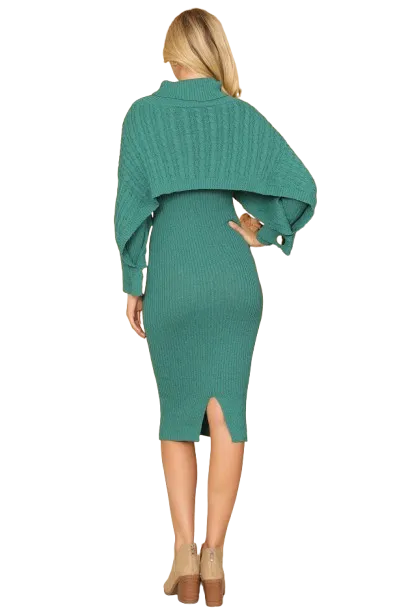 Teal Plus Size Ribbed Sleeve Shawl n Sweater Dress Set - Pack of 6