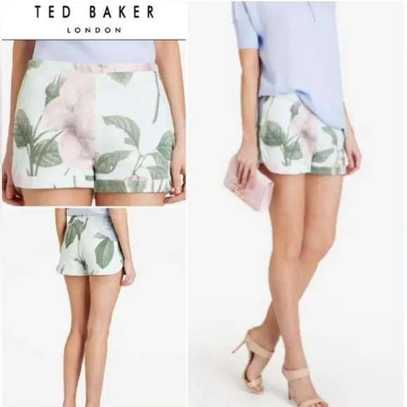 TED BAKER Denyse Distinguishing Rose Shorts Size 0 US 2 XXS Novelty Floral Blue