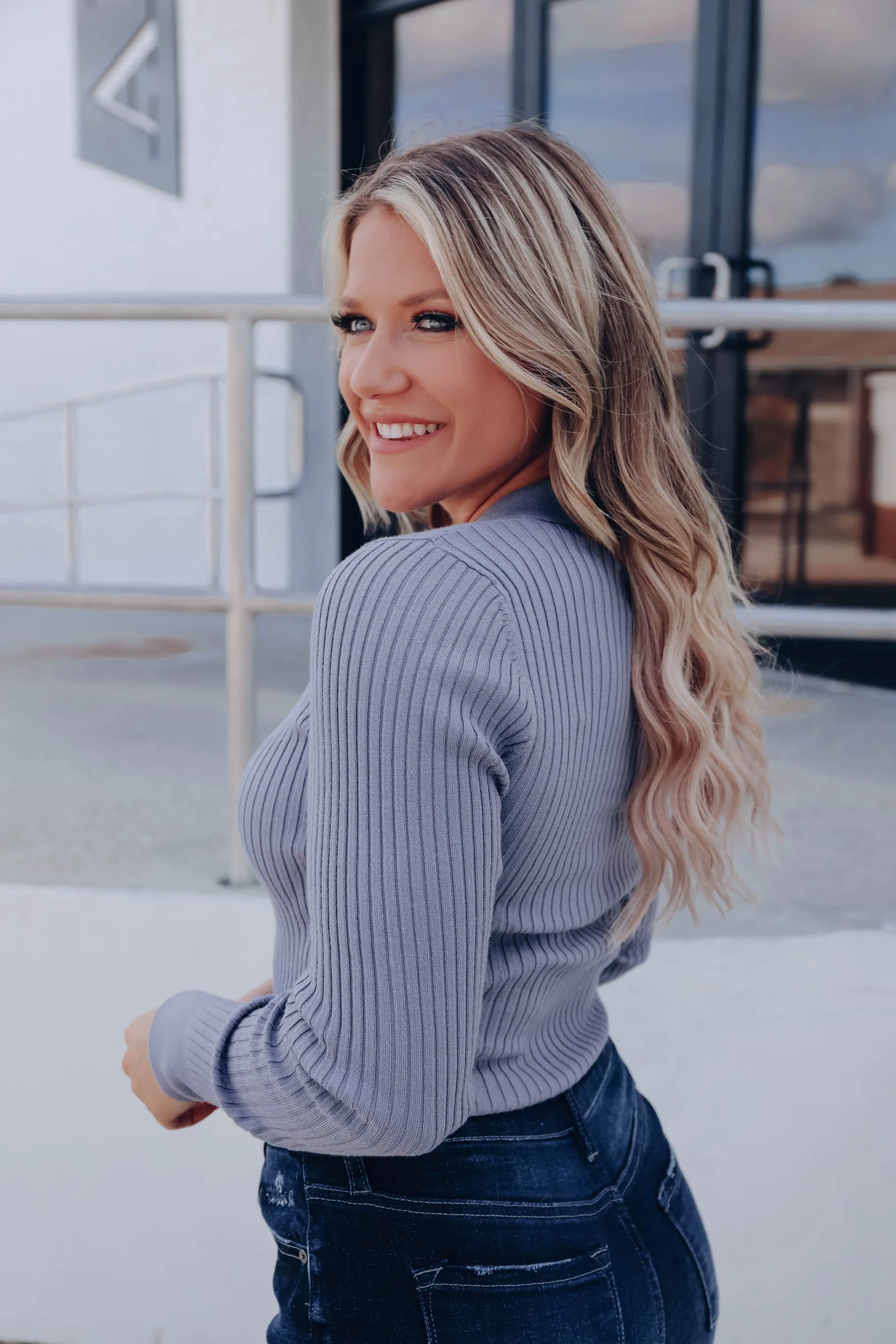 Tender Heart Collared Sweater - Gray