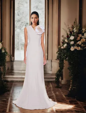 Terra V-Neck Tailored Gown with Statement Flower