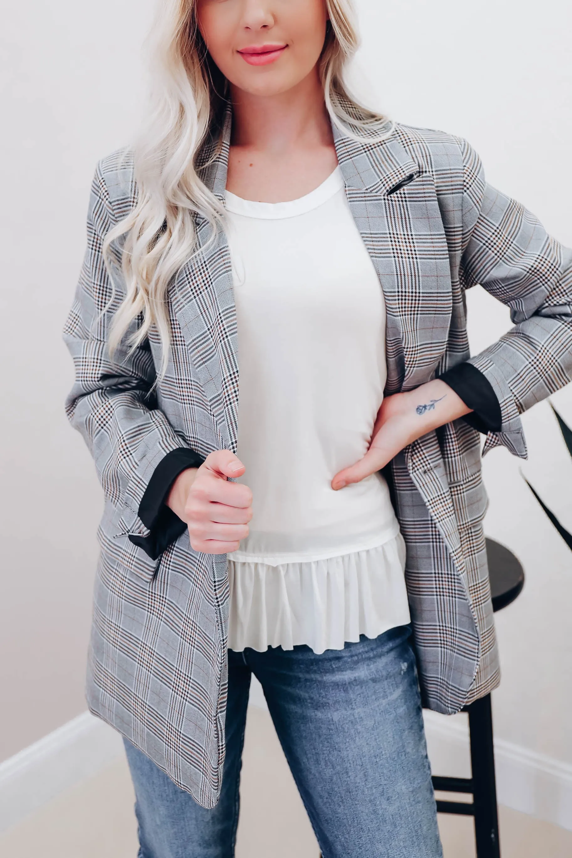 Tess Oversized Grey Plaid Blazer