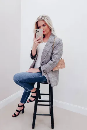 Tess Oversized Grey Plaid Blazer