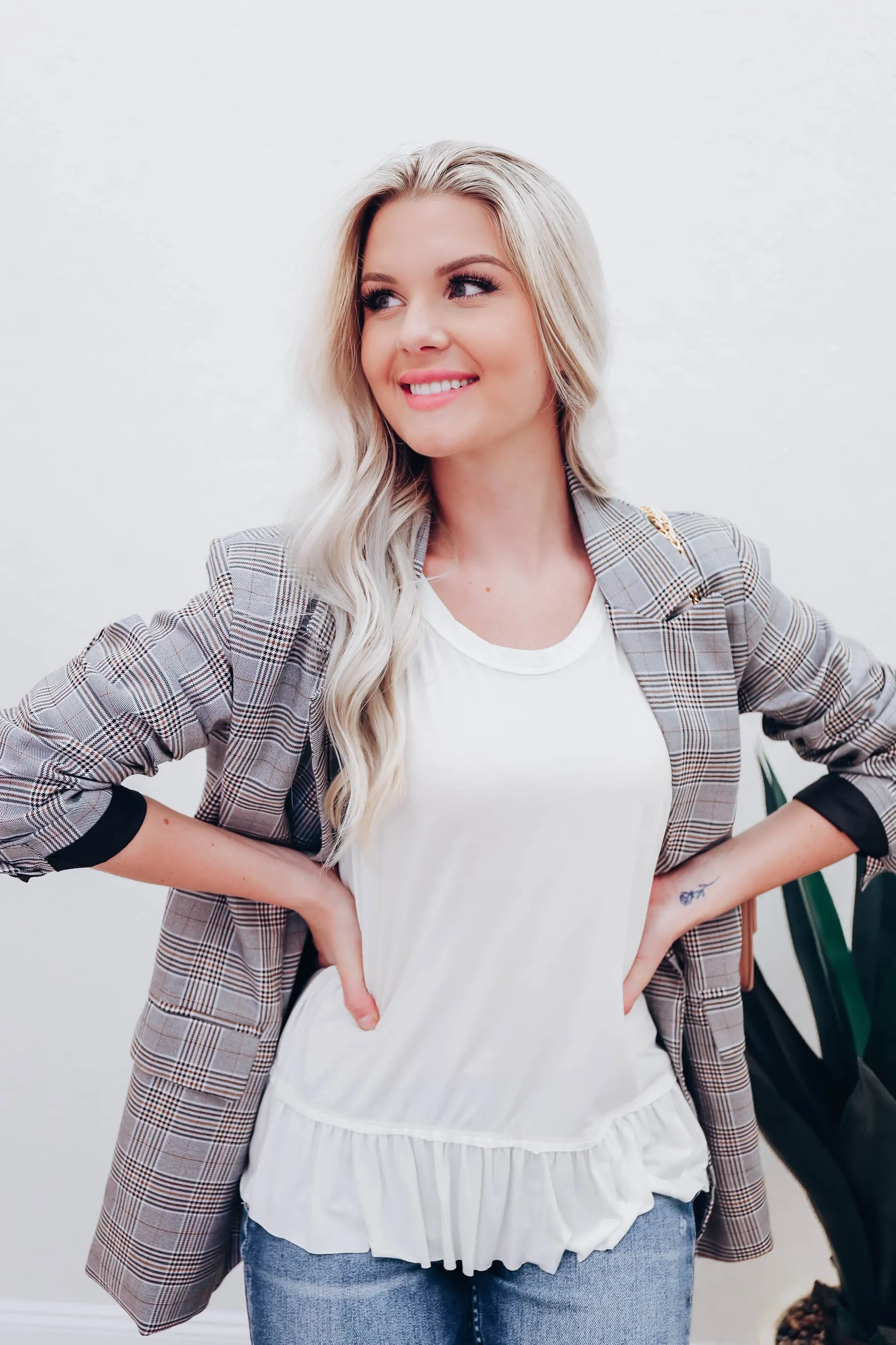 Tess Oversized Grey Plaid Blazer