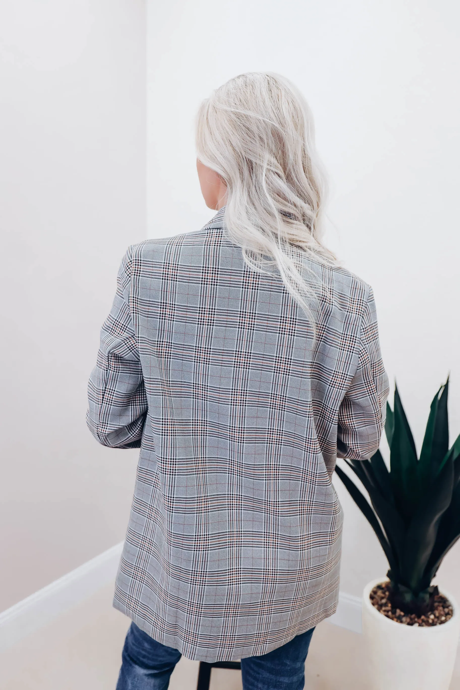Tess Oversized Grey Plaid Blazer