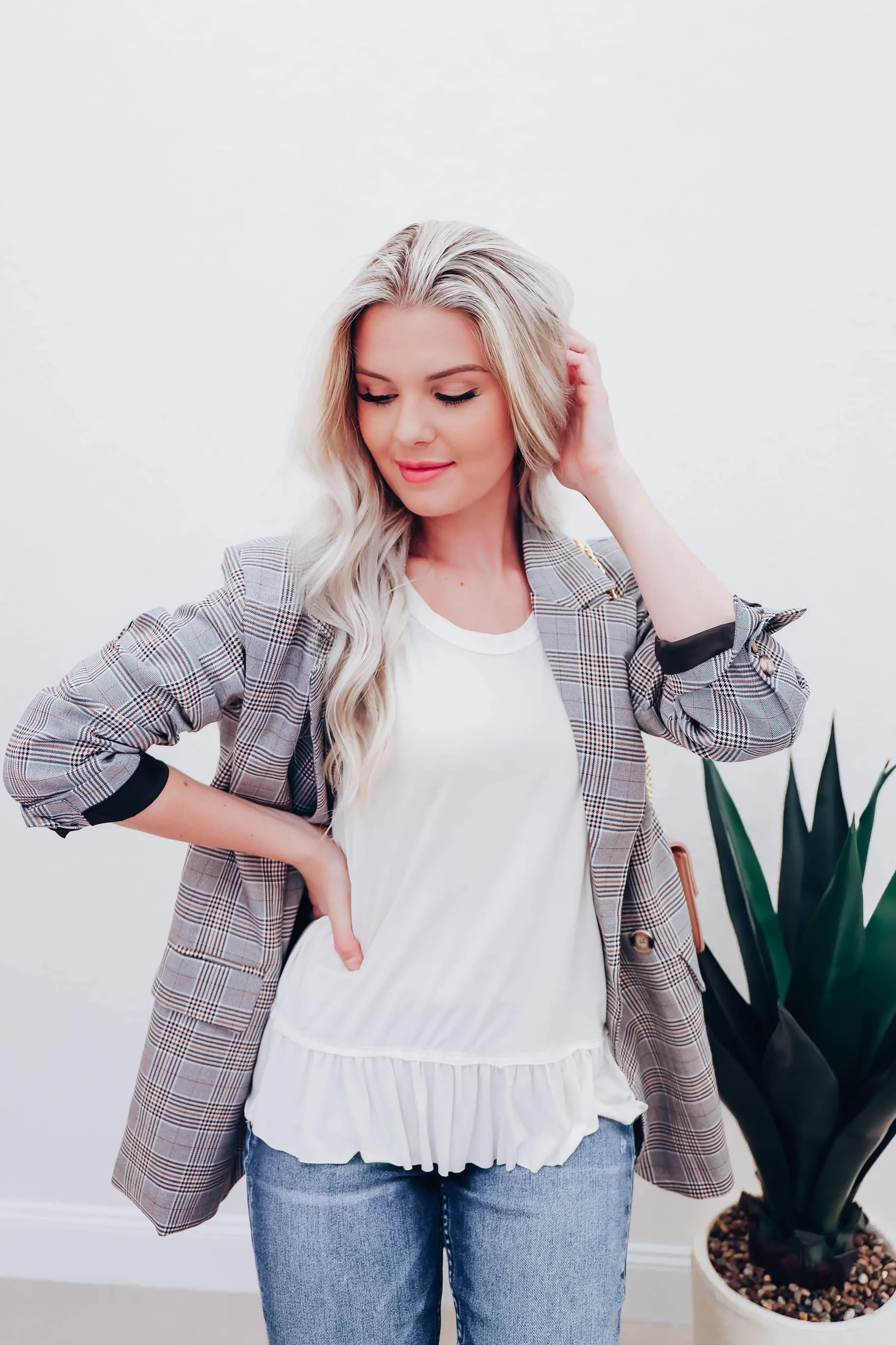 Tess Oversized Grey Plaid Blazer